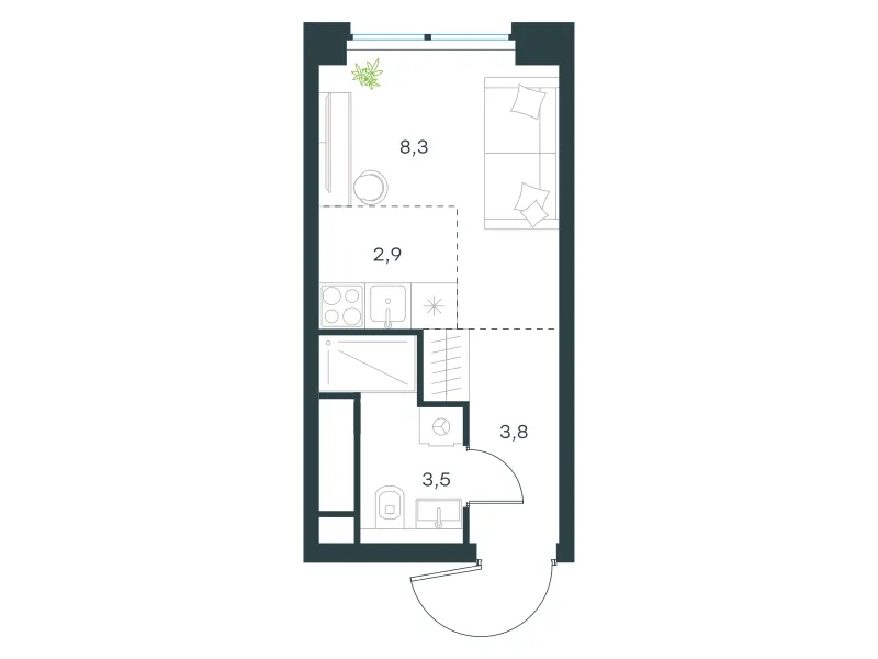 Студия 18.5 м²
