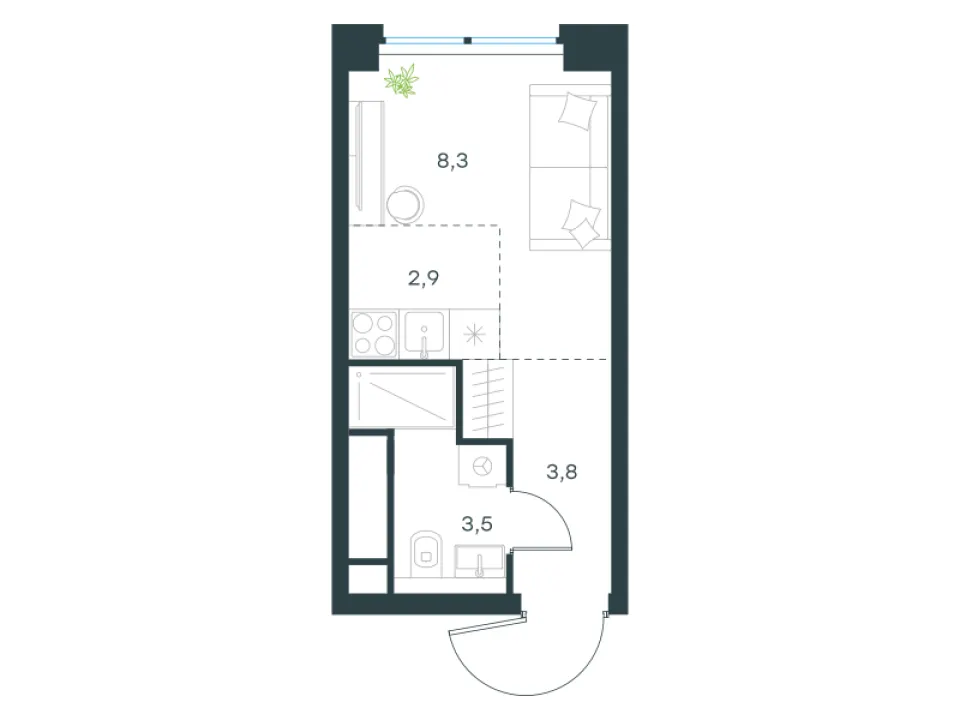 Студия 18,5 м²