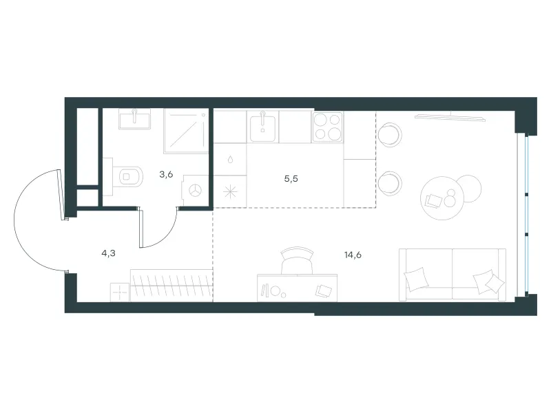 Студия 28 м²