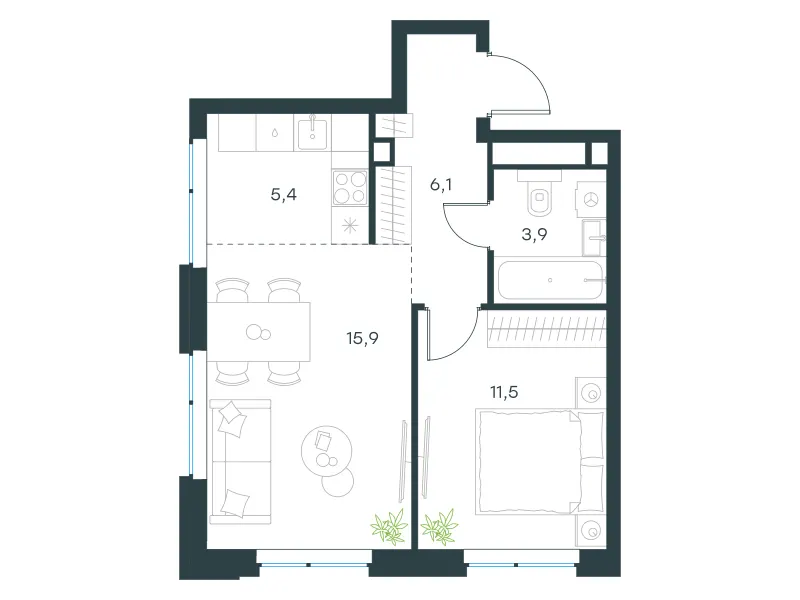 2-комн. 42.8 м²
