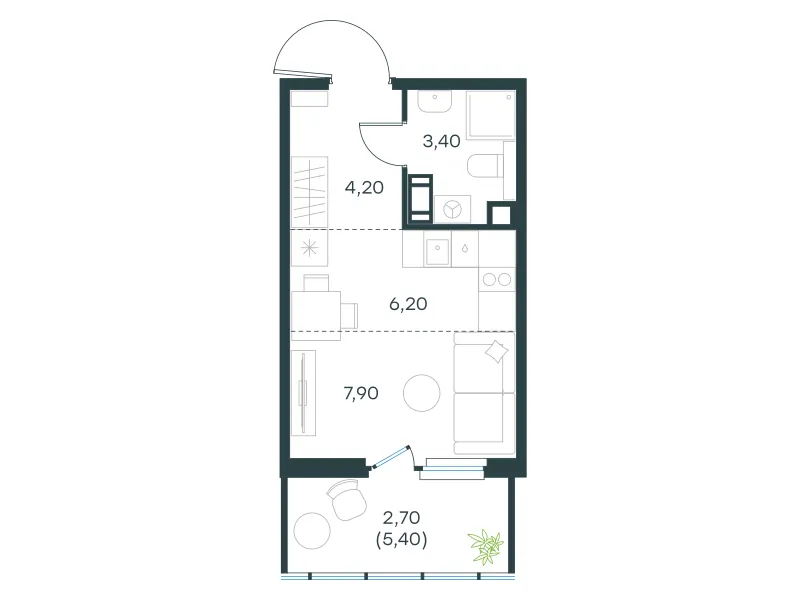 Студия 24.4 м²