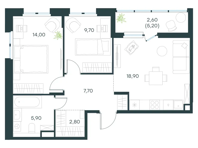 2-комн. 61.6 м²