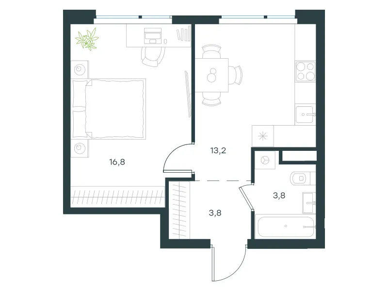 1-комн. 37.6 м²