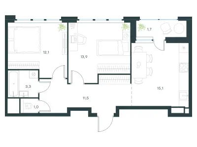 58,6 м² — планировка