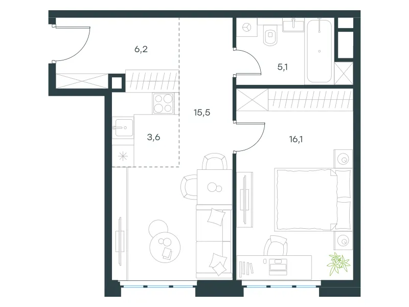2-комн. 46.7 м²
