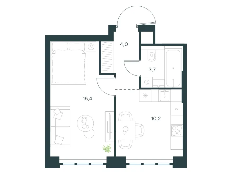 1-комн. 33.3 м²