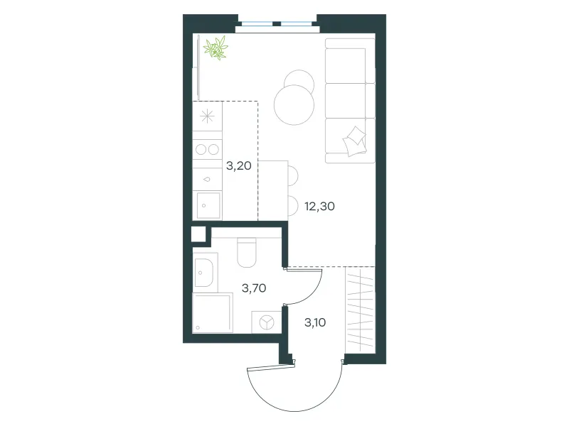Студия 22.3 м²