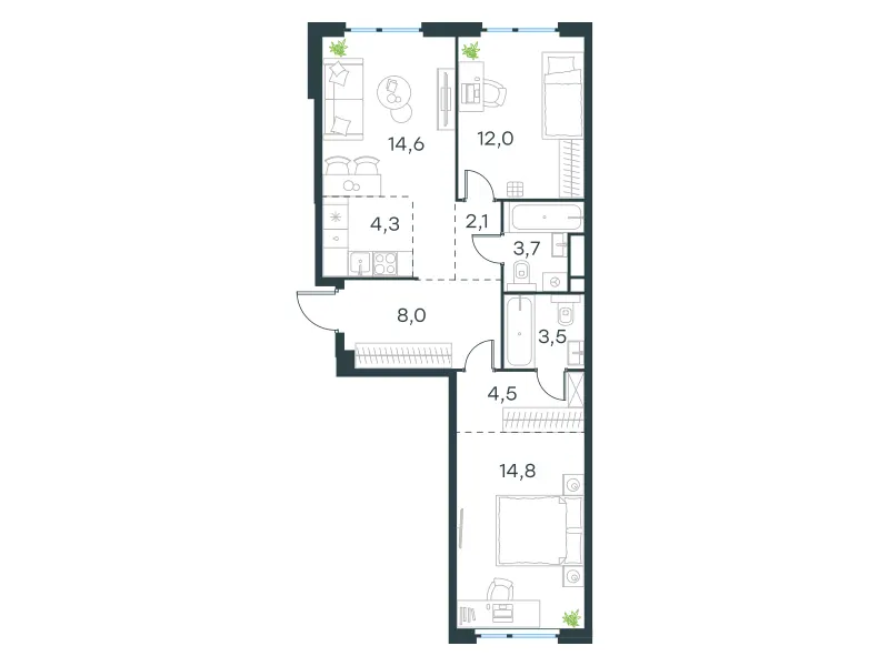 3-комн. 67.4 м²