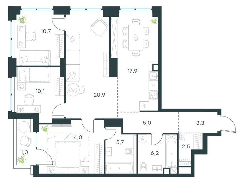 4-комн. 97.3 м²