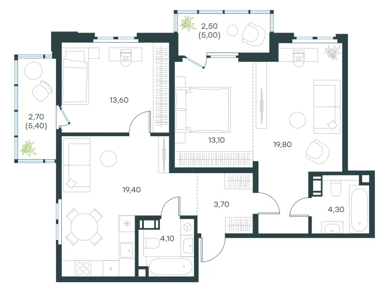 2-комн. 82.6 м²
