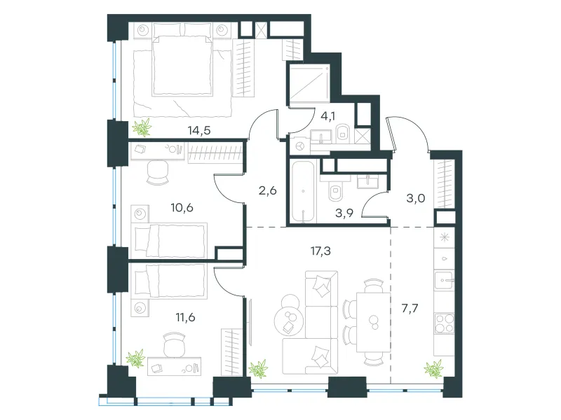 4-комн. 75.3 м²