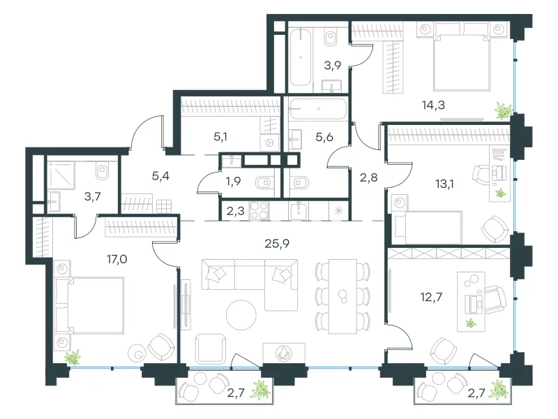 5-комн. 115.3 м²