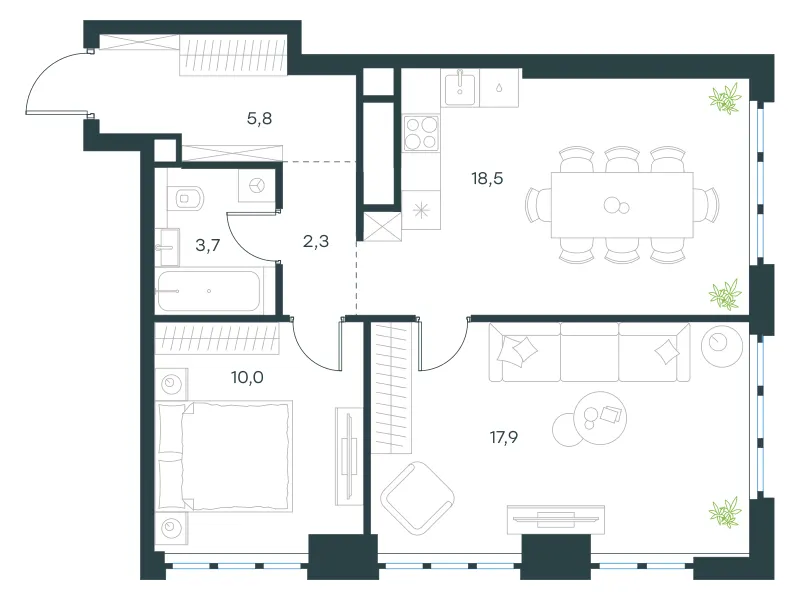 2-комн. 58.2 м²