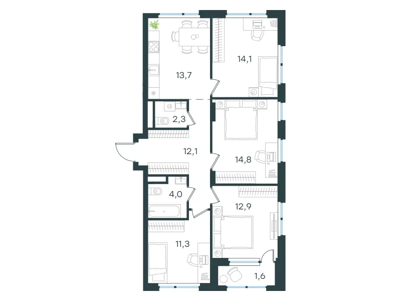 4-комн. 86.8 м²