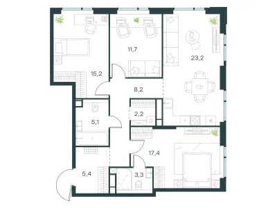 91,7 м² — планировка