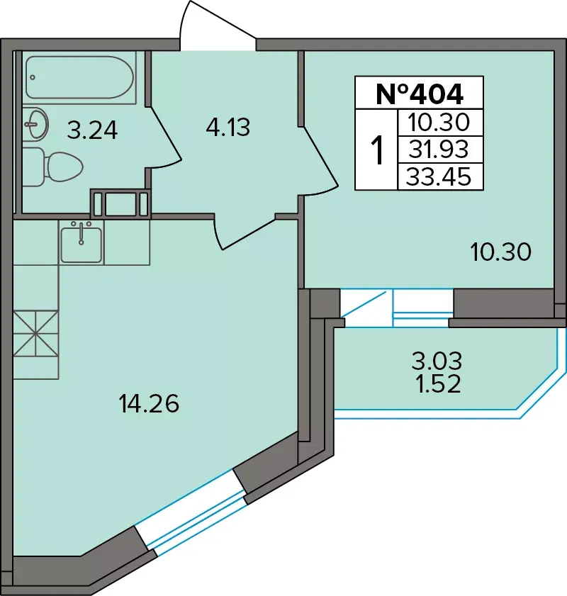 1-комн. 33.3 м²