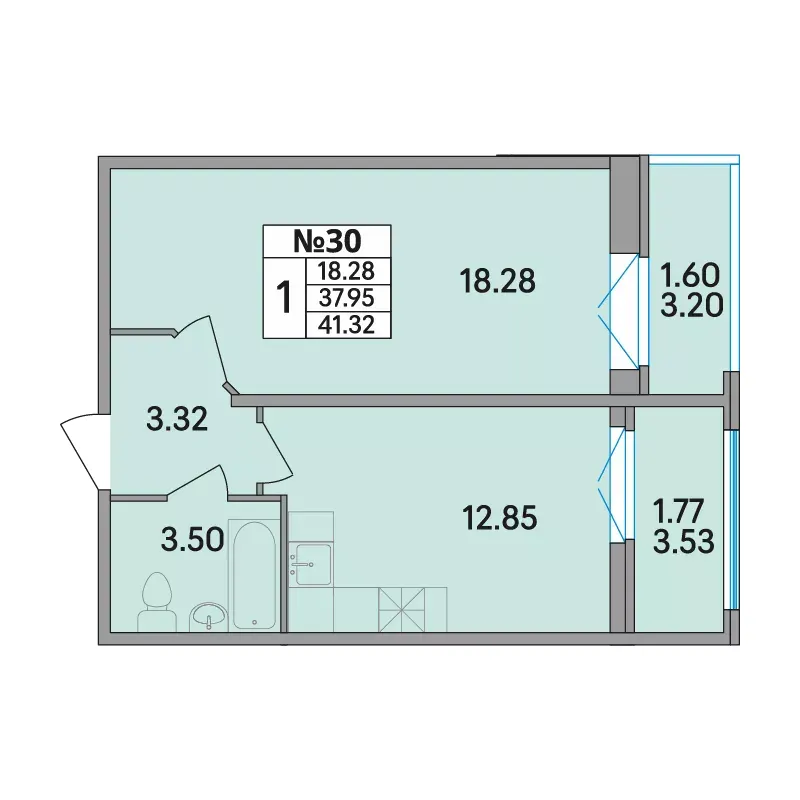 1-комн. 41.8 м²