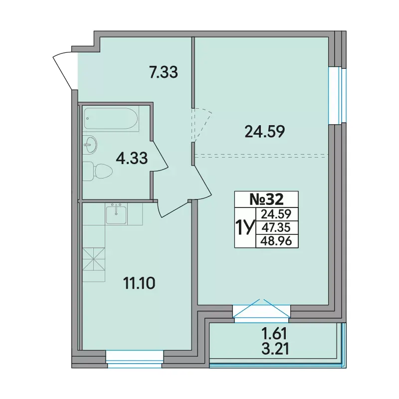 1-комн. 48.9 м²