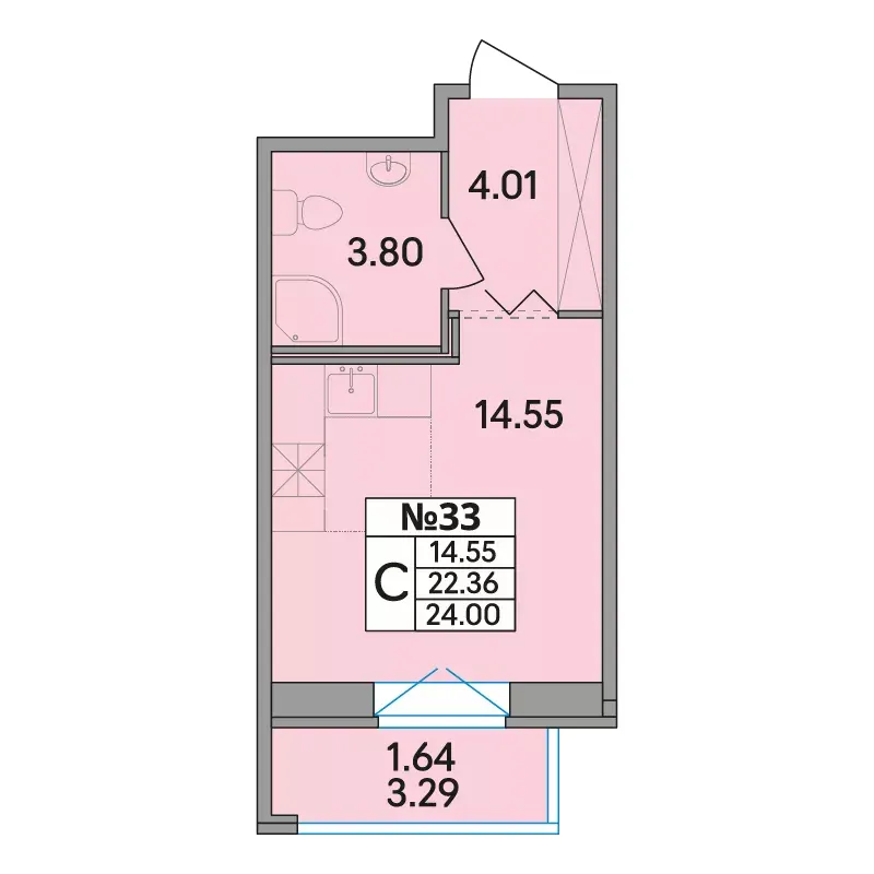 Студия 24 м²