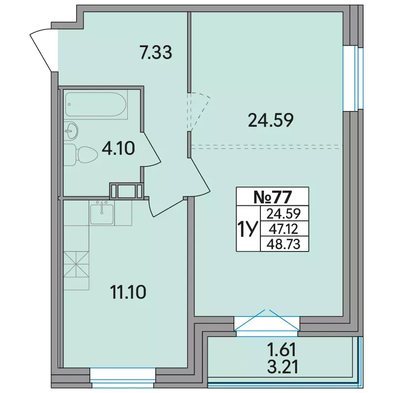 1-комн. 49.4 м²
