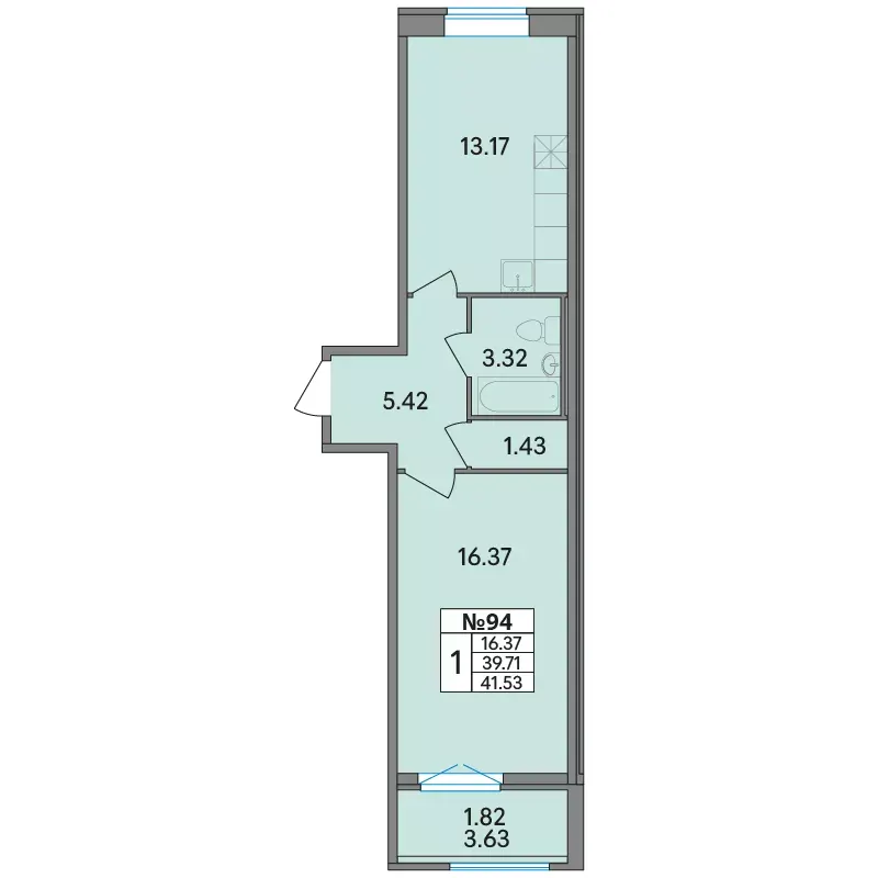 1-комн. 42 м²