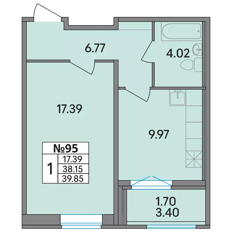 1-комн. 41 м²