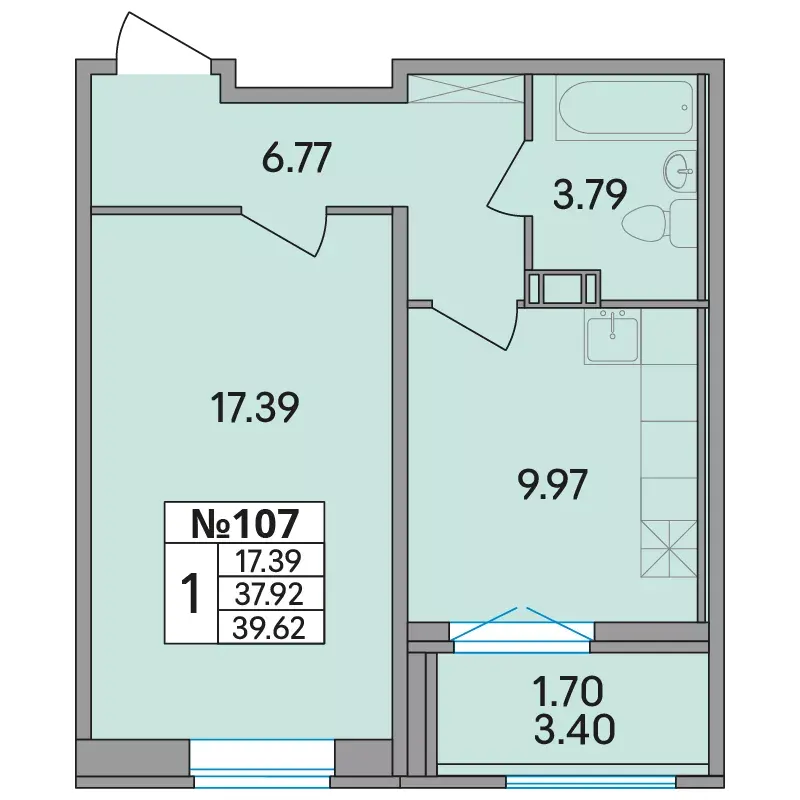 1-комн. 40.2 м²