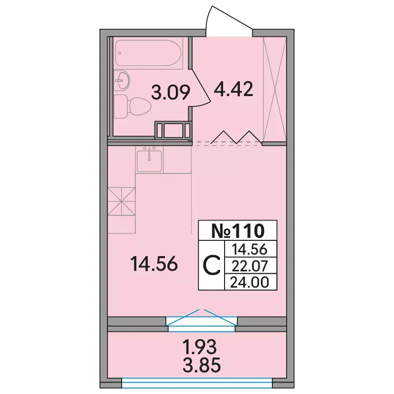 Студия 23.7 м²