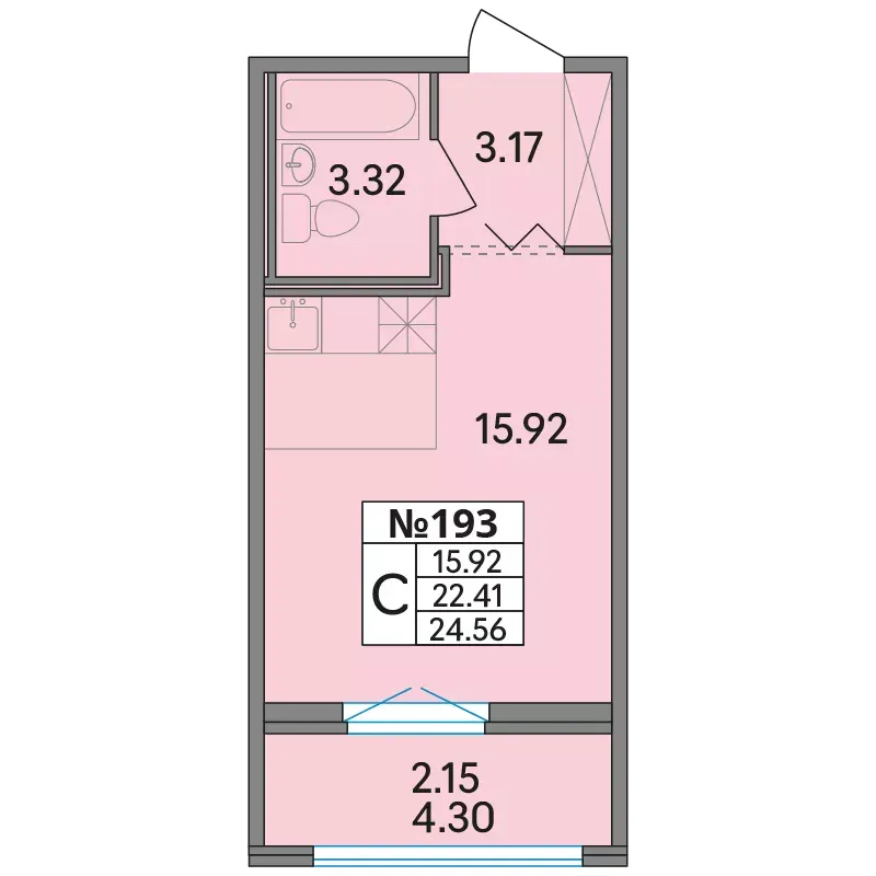 Студия 24.6 м²