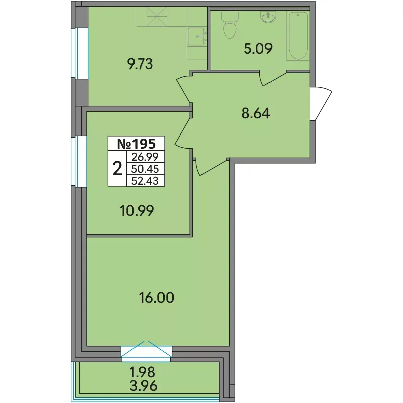 2-комн. 52.5 м²