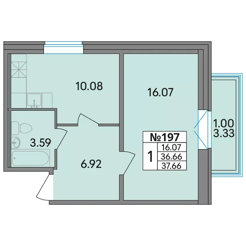 1-комн. 38.4 м²