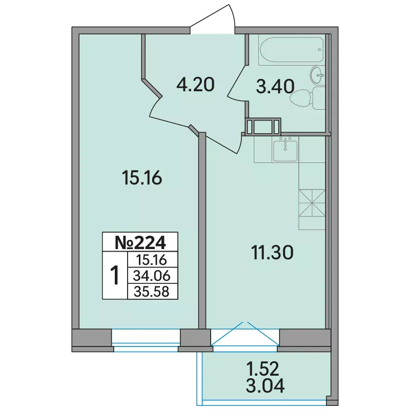 1-комн. 36.2 м²