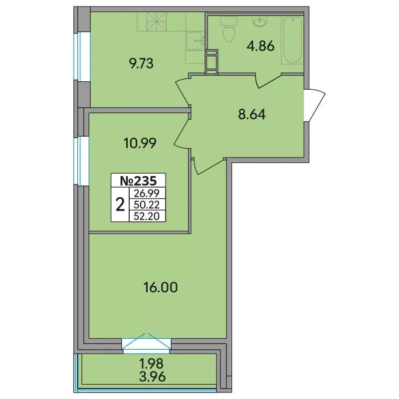 2-комн. 52.9 м²