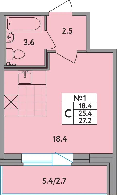 Студия 27.2 м²