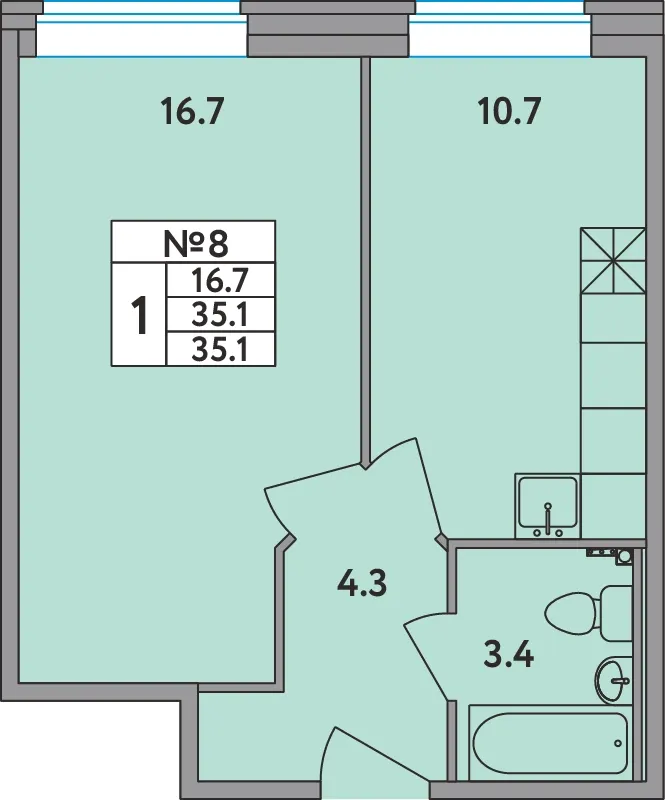 1-комн. 35.1 м²