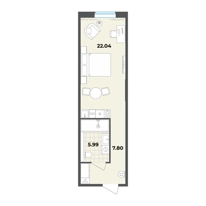 Студия 35.8 м²