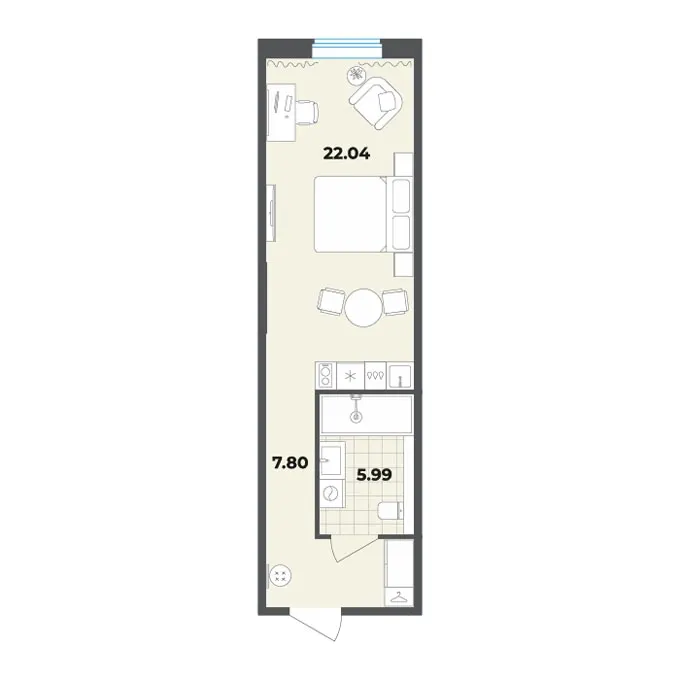 Студия 35.8 м²