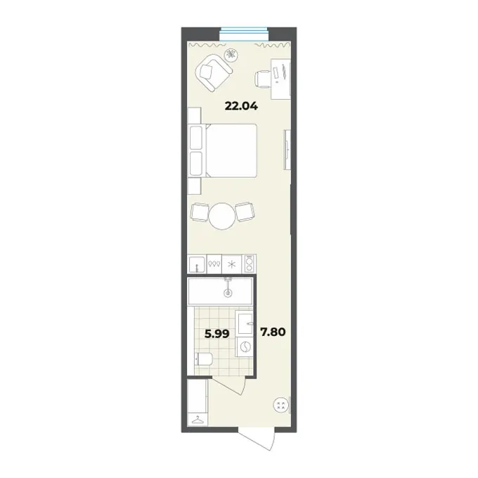 Студия 35.8 м²