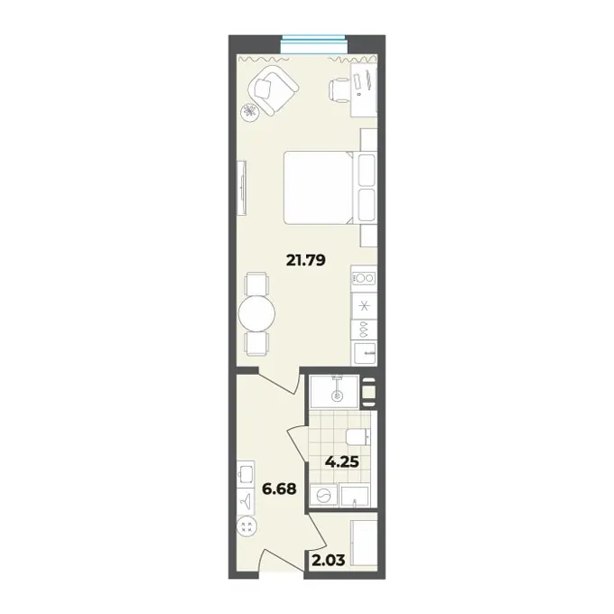 Студия 34.8 м²