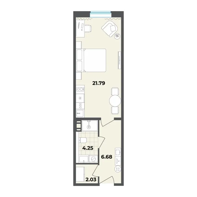 Студия 34.8 м²