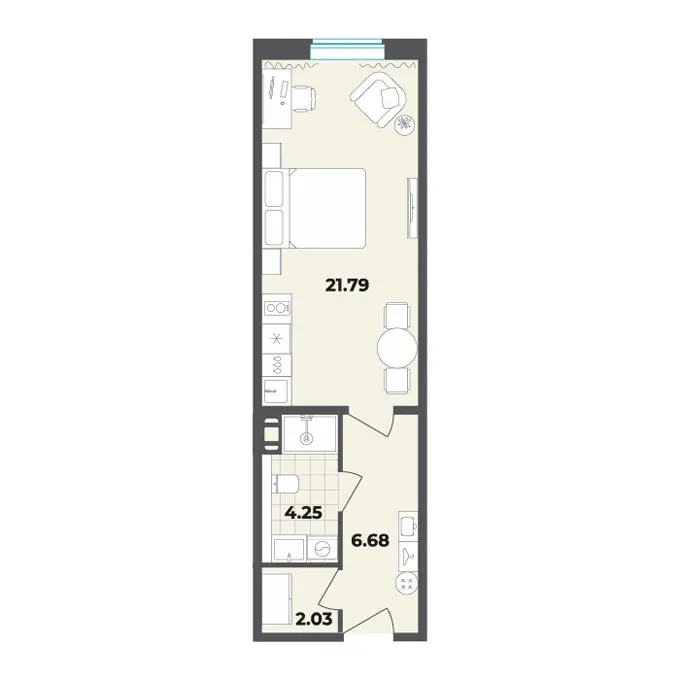 Студия 34.8 м²