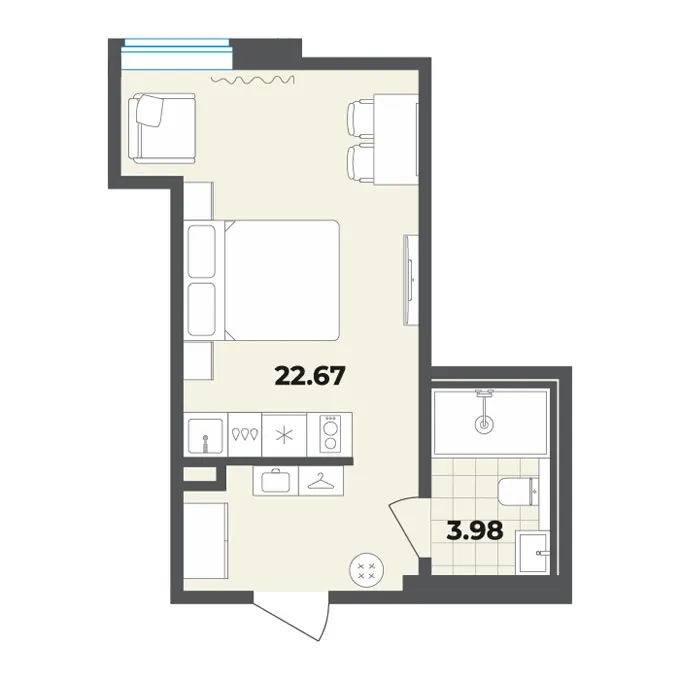 Студия 26.7 м²