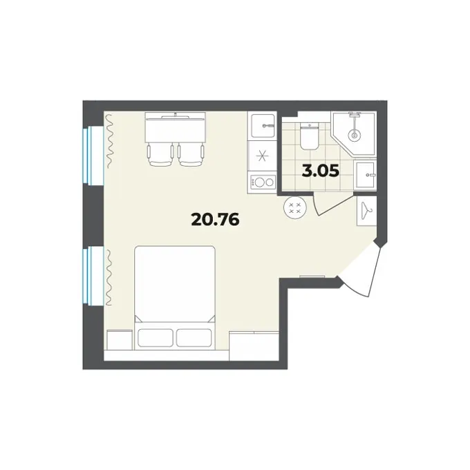 Студия 23.8 м²