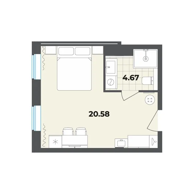 Студия 25.3 м²