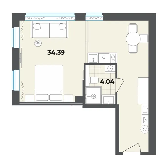 Студия 38.4 м²