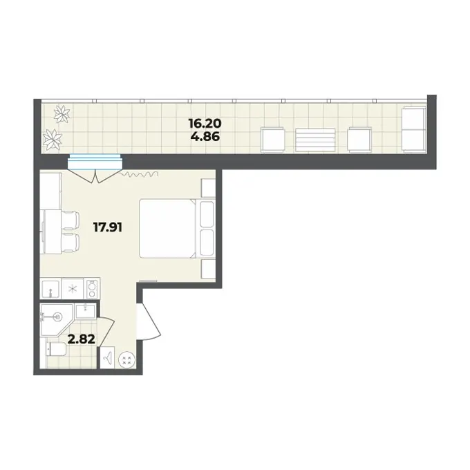 Студия 25.6 м²