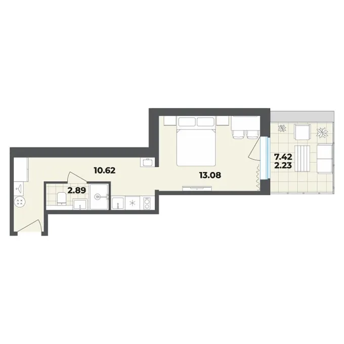 Студия 28.8 м²