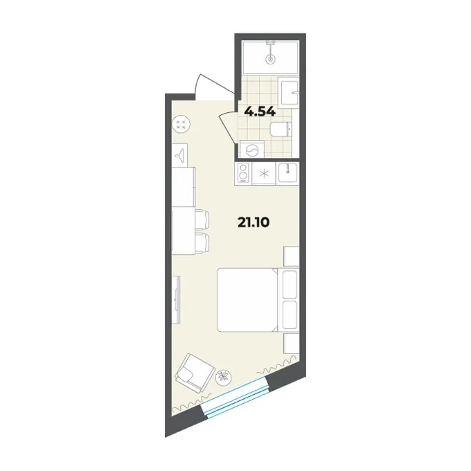 Студия 25.6 м²
