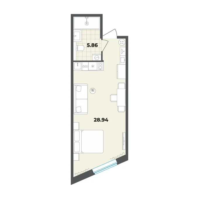 Студия 34.8 м²