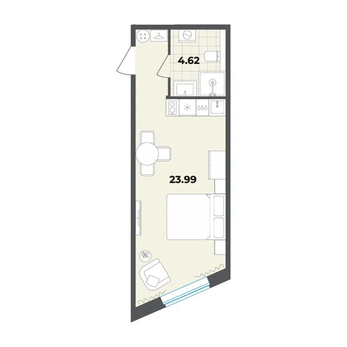 Студия 28.6 м²